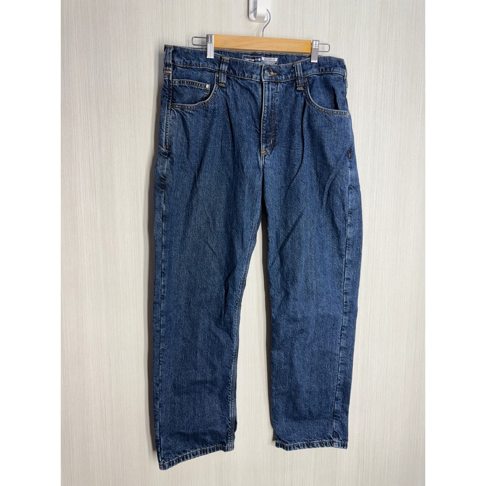 Carhartt Relaxed Fit Jeans Mens 34x28 Medium Wash Straight Leg Denim Blue